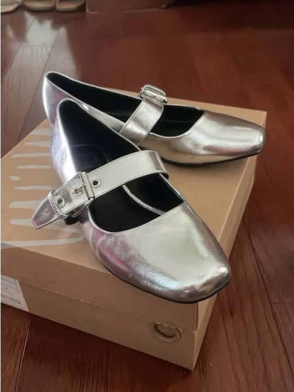 Dolce Vita Metallic Silver Mary Jane Flats with Buckle
